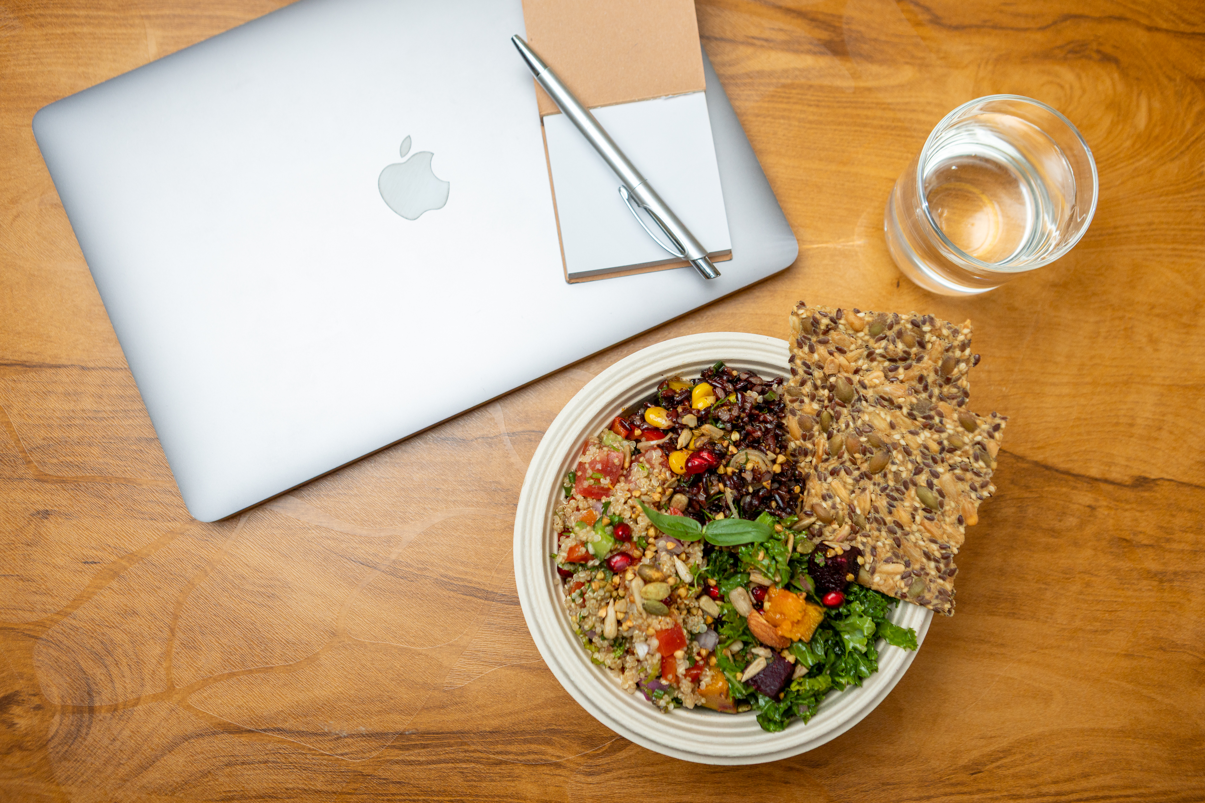 Corporate lunch spread with crackers and dips